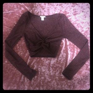Marled knit long sleeve crop too
